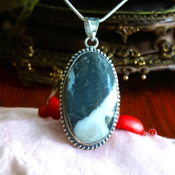 Jewelry - White Buffalo Turquoise Oval Pendant 925 Sterling Silver Necklace Peace Purity